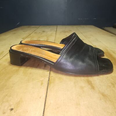 L'INTERVALLE 38 EUR 7.5/8 US black leather low heeled slides summer sandal shoes