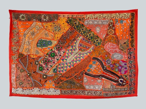 Wall Décor Tapestry Vintage Embroidered Ethnic Beaded Hand work Wall Hanging - Picture 2 of 5