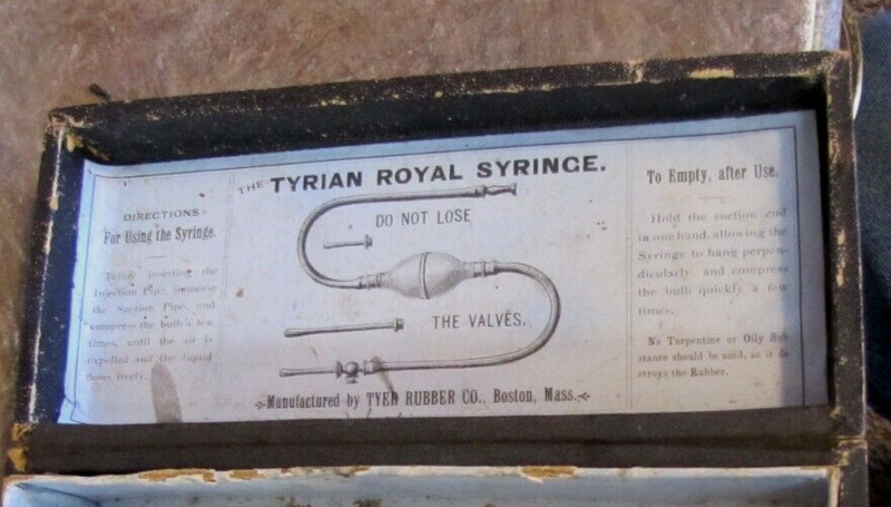 Antique 1890's Tyrian Royal Syringe Wood Box Only Douche Enema Tyer Rubber Co.