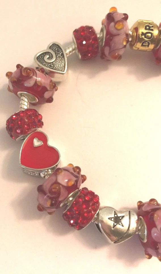 ❤️Pandora CHARM BEADS BRACELET ~ Sterling Silver Chain w/ RED European Beads 1❤️ - Image 2 of 4