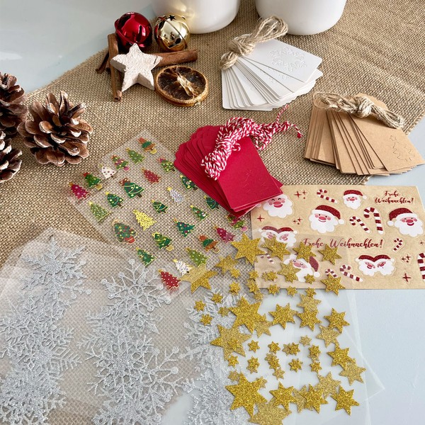 Weihnachten Deko Set Zum Dekorieren - Sticker + GeschenkanhäNger Basteln Diy-image