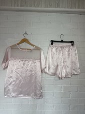 Vintage Inner Most Satin Pajama Set Baby Pink Floral Embroidery Top Shorts M