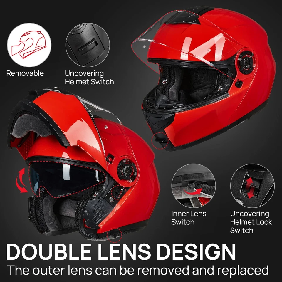 ILM Adult Motorcycle Modular Full Face Snowmobile Helmet Flip up Dual Visor DOT Foto 4 de 4