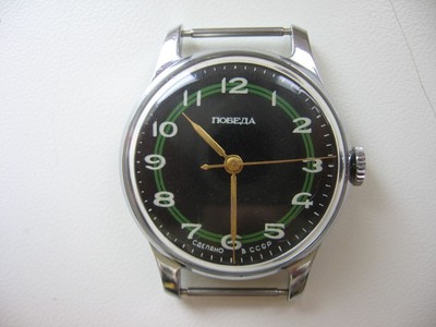 Rare vintage Soviet mechanical steel men's watch POBEDA 1MChZ USSR 1950's