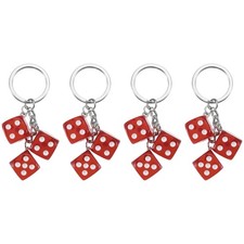 4pcs Lucky Dice Keychain Charm, Resin Dice Keyrings with 3 Pendants, Red