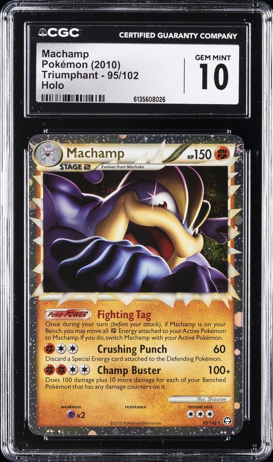 2010 POKEMON TRIUMPHANT HOLO #95/102 MACHAMP CGC 10 GEM MINT