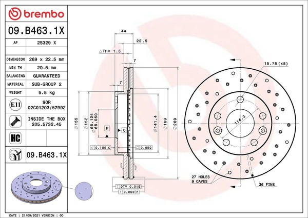 2X Brembo Bremsscheibe Xtra Line - Xtra 09.B463.1X FüR Renault Megane 4 Lva B9A-image