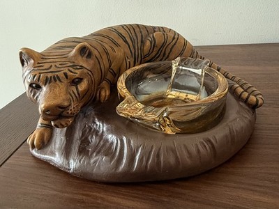 Tuscany Studios 1975 Gips & Glas Tiger Aschenbecher Nr. 1056 Zigarette Zigarre