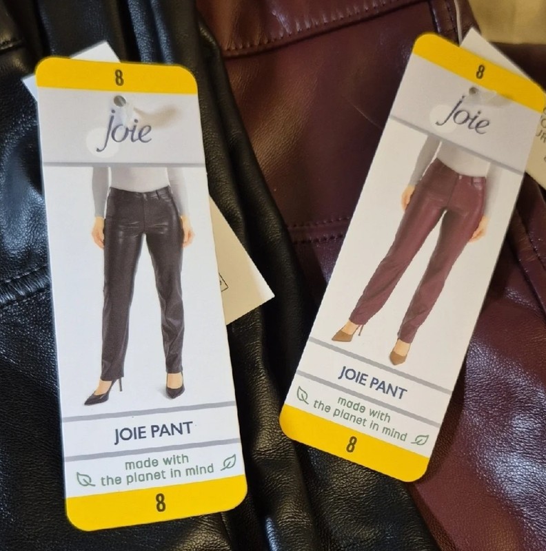 NWT Joie Straight-Leg Faux Leather Pants - Size 8 (Black / Burgundy)