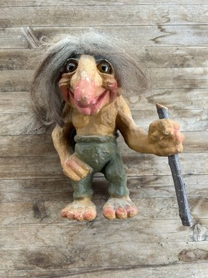 RARE - NyForm Troll  with Walking Stick - Handmade In Norway - Vintage