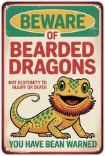 Bearded Dragon Warning Vintage Reptile Tin Metal Signs Home D cor 8x12
