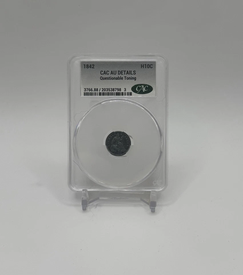 1842 Half Dime CAC Grading AU Details Questionable Toning  AMAZING Color!!! - Image 3 of 4