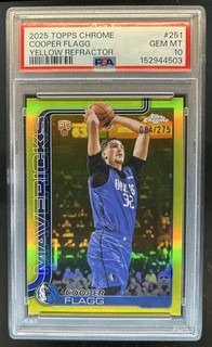 2025 26 Topps Chrome Cooper Flagg RC Yellow Refractor #/275 Mavericks PSA 10