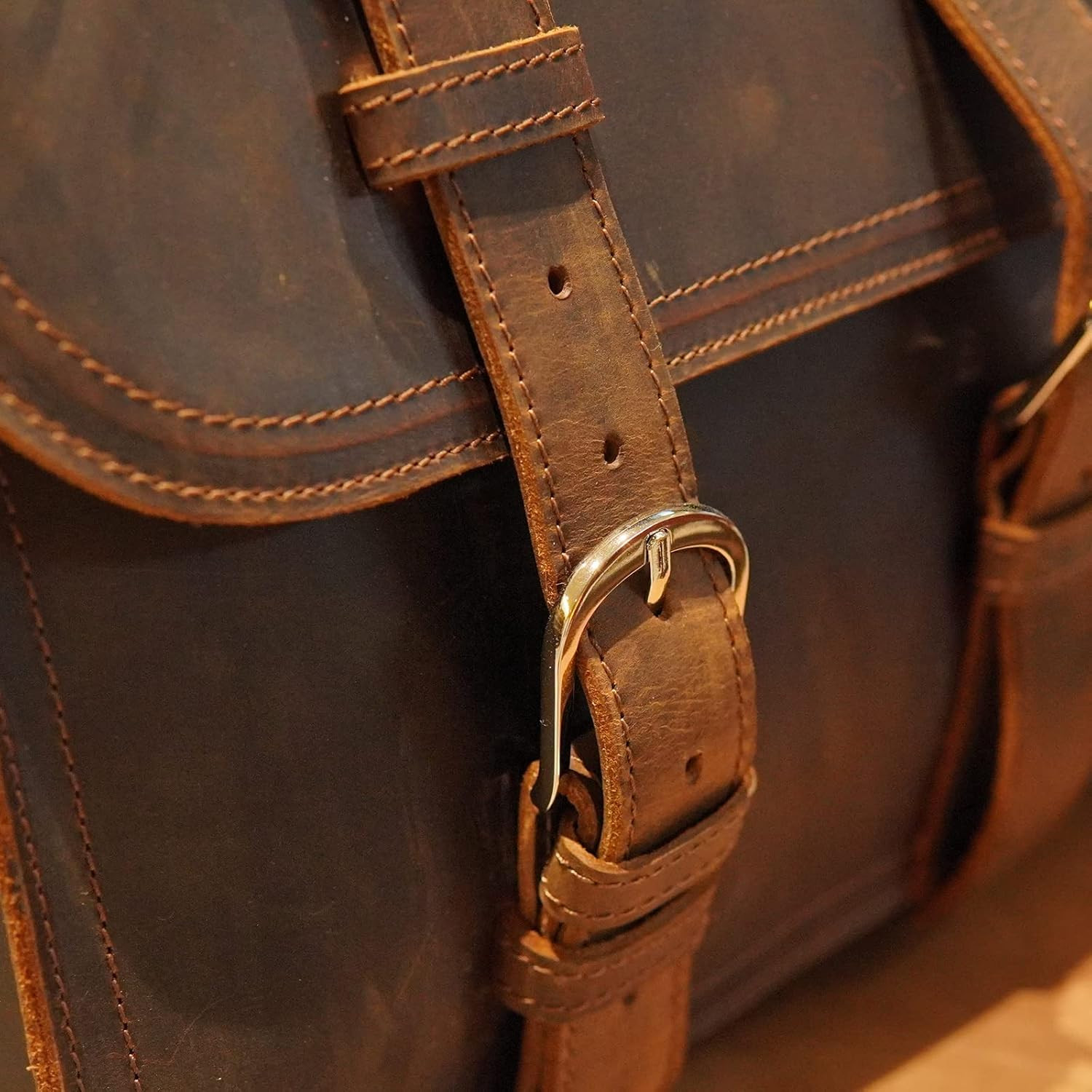 Polare Thick Full Grain Leather 16'' Briefcase Shoulder Messenger Bag for Men Fi