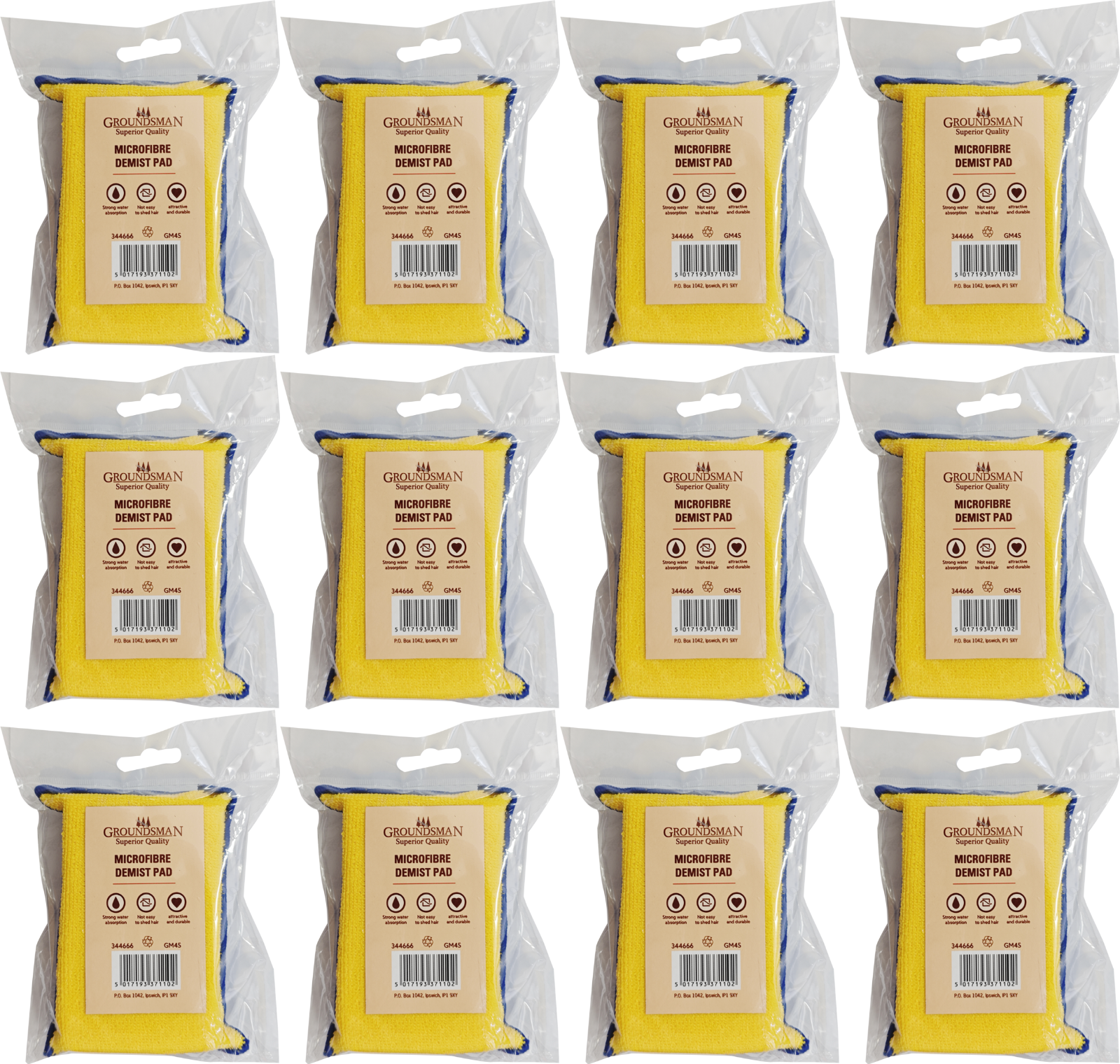 12x Groundsman Windscreen Mirror Window Glass Microfibre Cleaning Demist Pad