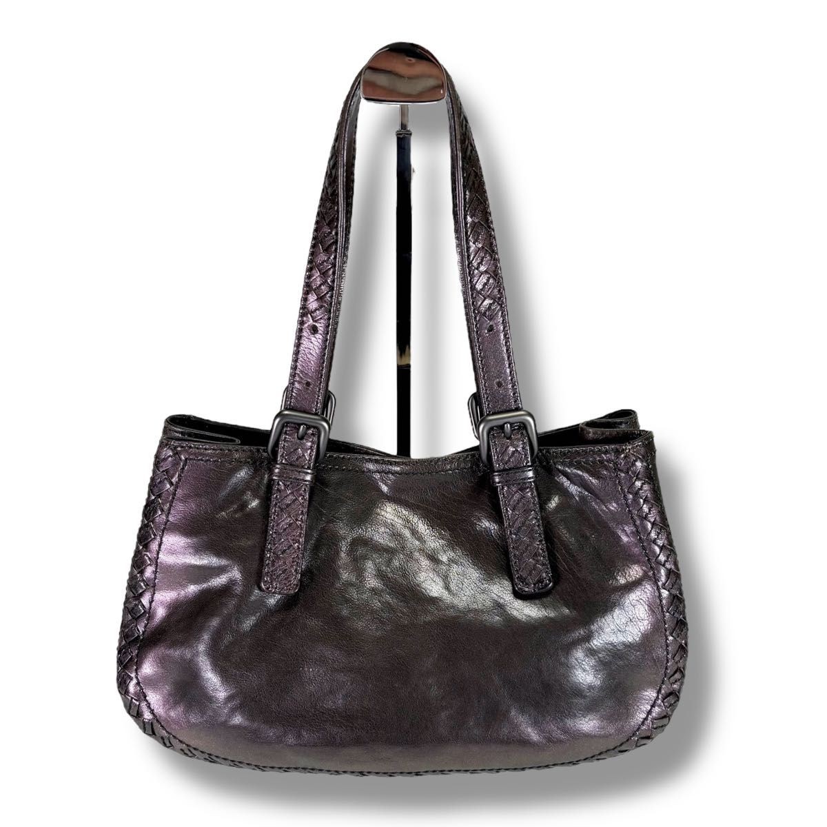 Bottega Veneta Mini Tote Bag Metallic Dark Purple Leather Handbag thumbnail 3