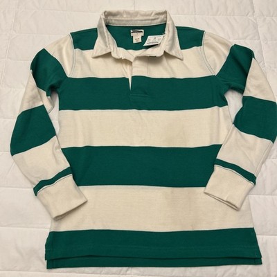 Crewcuts Kids sea Green & White Stripe Long Sleeve Cotton Rugby Polo Sz M NWT