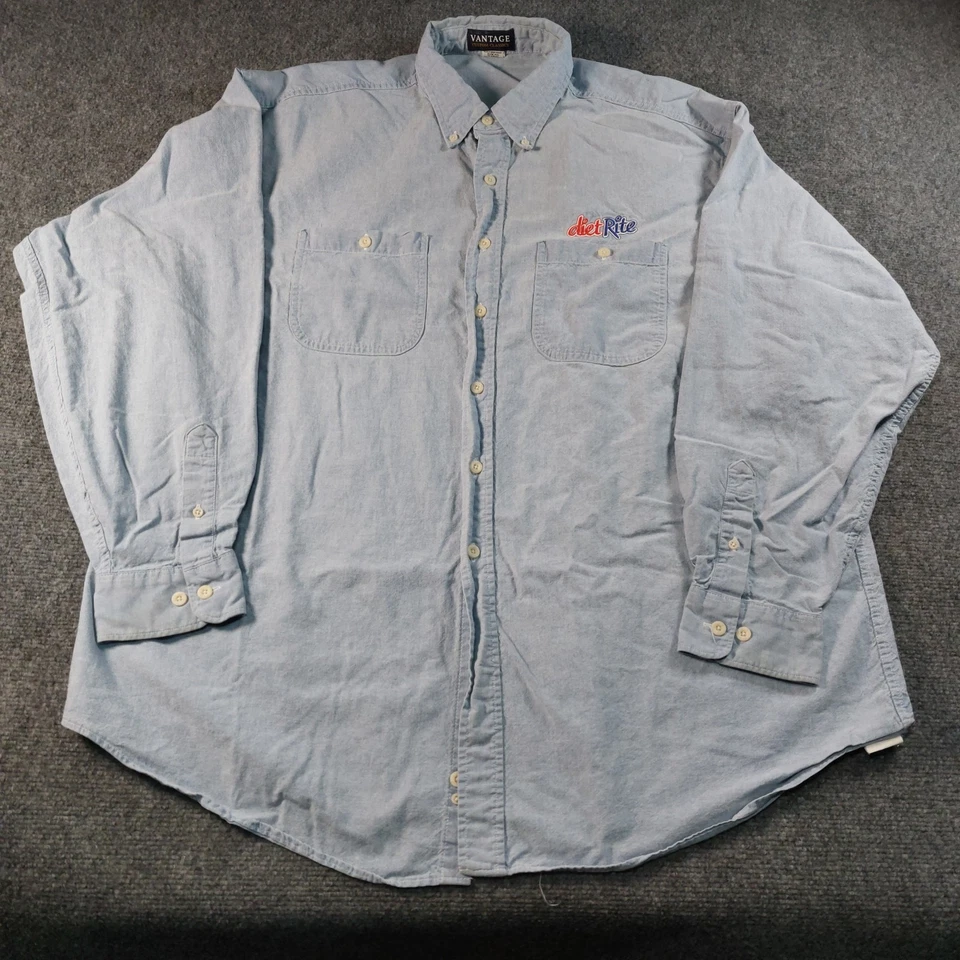 Camisa Promocional Diet Rite Años 90 De Colección Para Hombres XL Se Ajusta 2XL 3XL Hecha en EE. UU. Vantage Chambray Foto 3 de 4