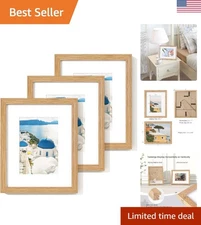 Solid Oak Wood Frame - 8x10 with Mat for 5x7, Plexiglass and Hanging Hardware...