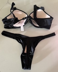 Victoria&rsquo;s Secret VS Ombr&eacute; Bling Bra & Panty Set Black Satin 36B/Medium NWT