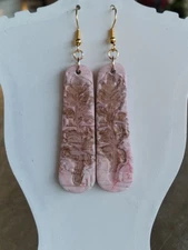Handcrafted Gold Polymer Clay And Resin Pink Bronze Earrings