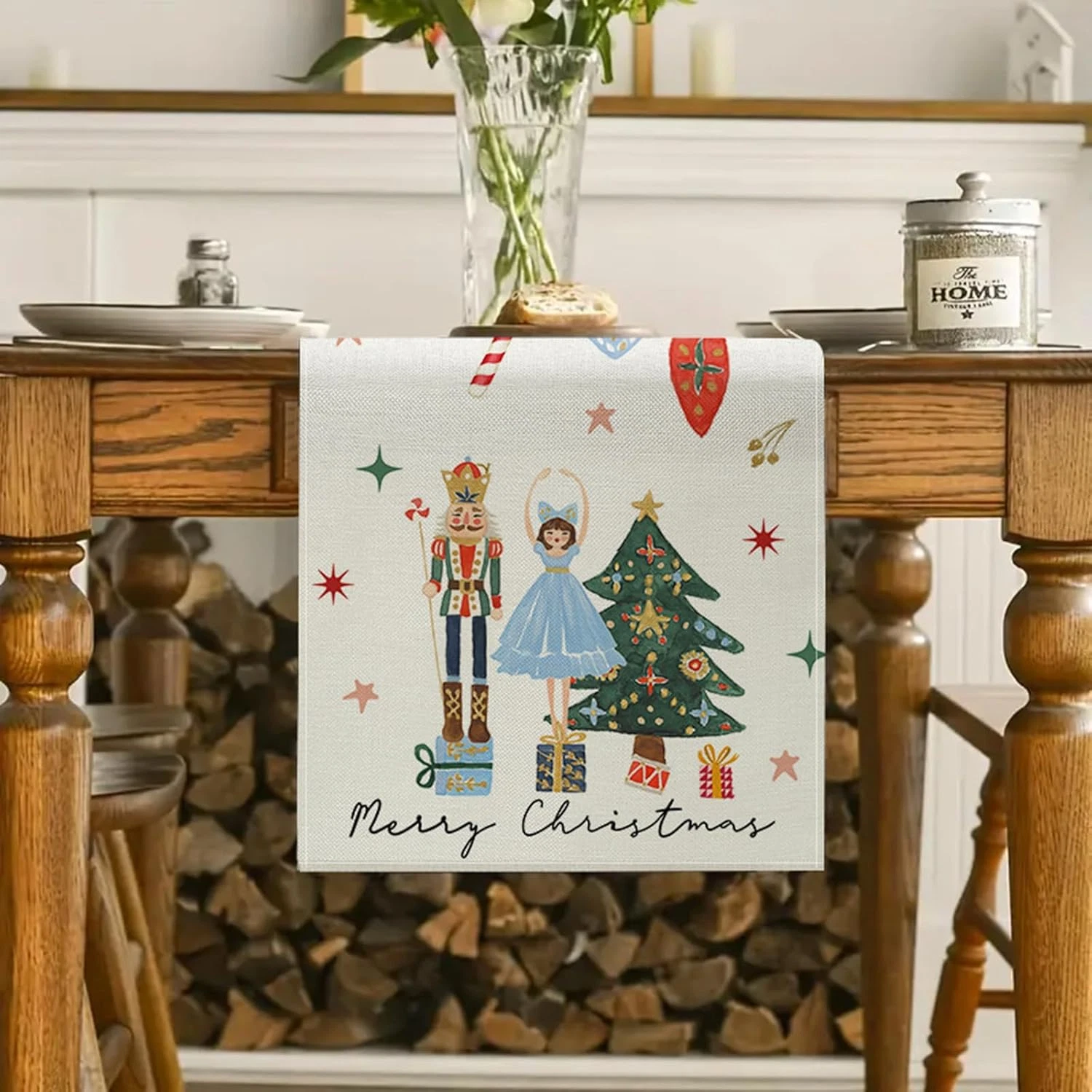 Christmas Nutcracker Table Runner Gift Box Merry Christmas