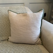 LOAF Feather natural and sage linen  easy edge scatter cushion. Approx 43 x 43cm