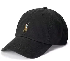 Polo Ralph Lauren Men's OS Cotton Chino Adjustable Ball Cap Black Brown Pony