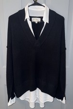 Brochu Walker Cashmere Layered V-Neck Size L - New in Black/Onyx- MSRP 398