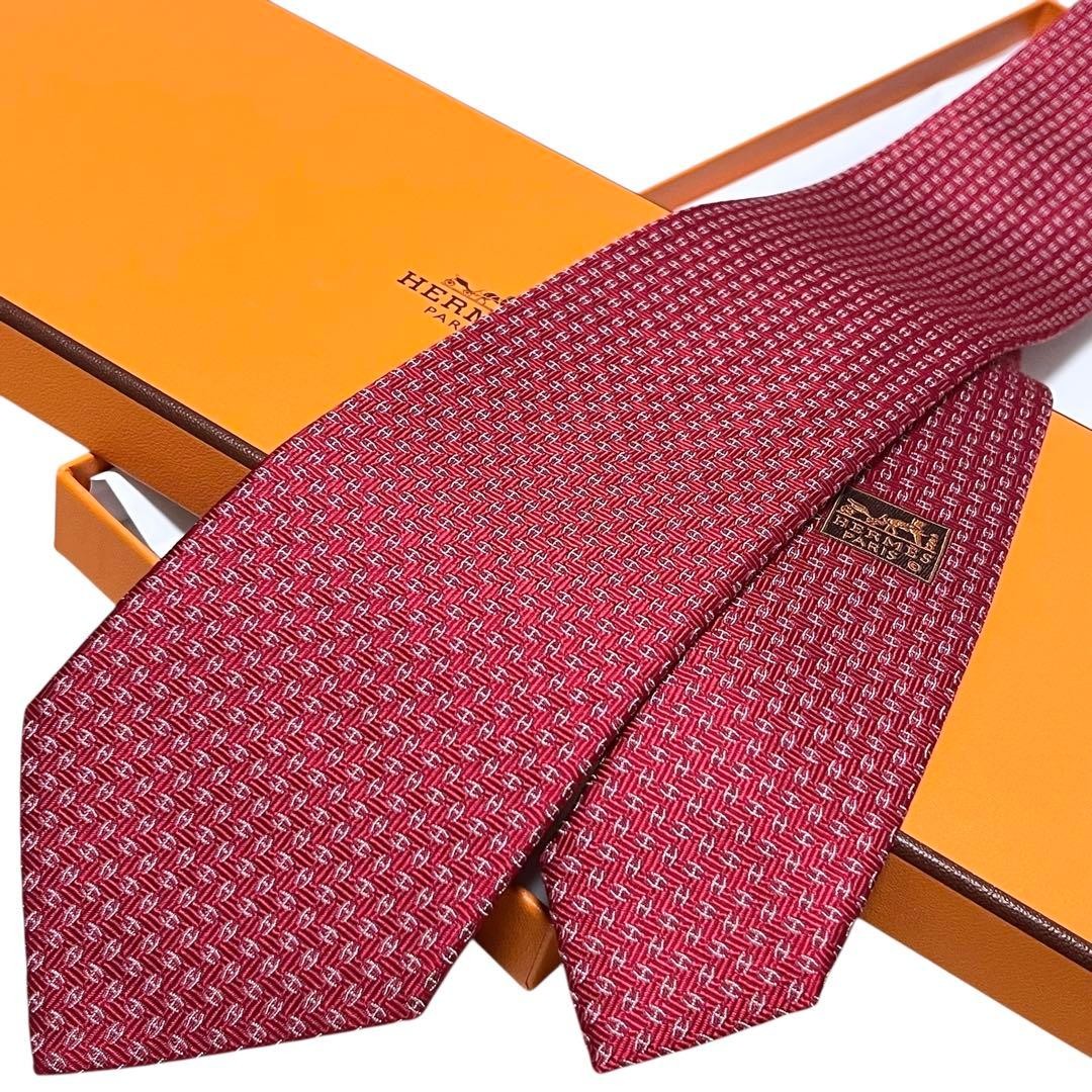 Excellent Condition Current HERMES Red Narrow Tie… - image 2