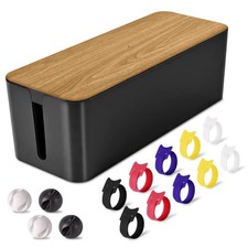 Cable Management Box Large - Wooden Grain Cable Organizer Box to Hide Wires P...