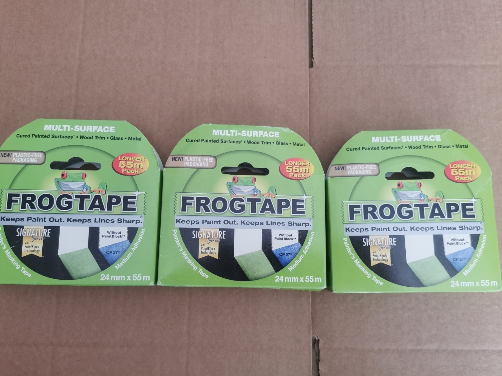 3 x FrogTape Green Painters Masking Tape - Multi-Surface 24mm x 55m