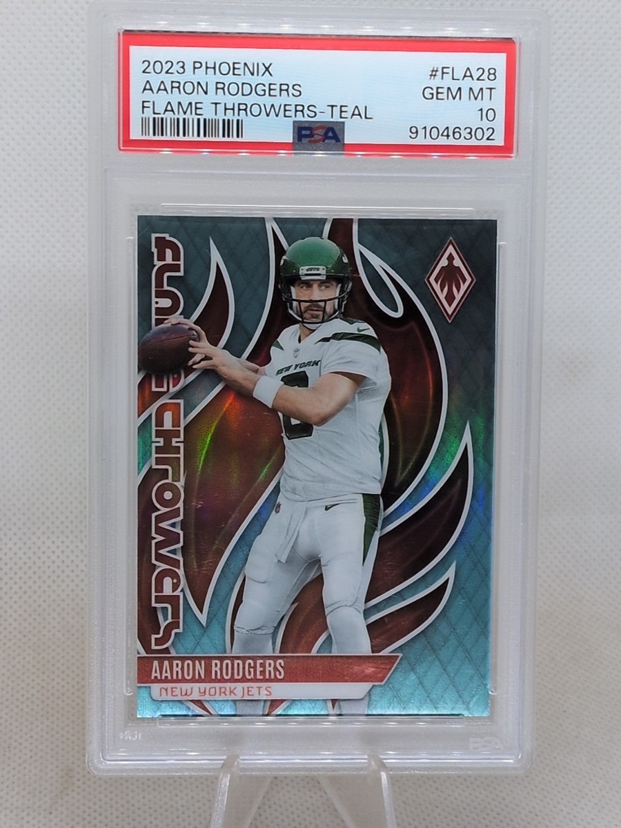 2023 Panini Phoenix #FLA-28 Aaron Rodgers Flame Throwers Teal — front