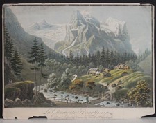 ROSELAUVI GLACIER SWITZERLAND 1821 WEIBEL UNUSUAL ANTIQUE COPPER ENGRAVED VIEW