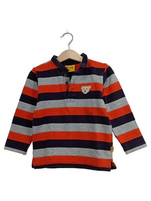 Steiff Langarmshirt Poloshirt Gr. 98 Gestreift Bär Teddy Orange Blau Jungen