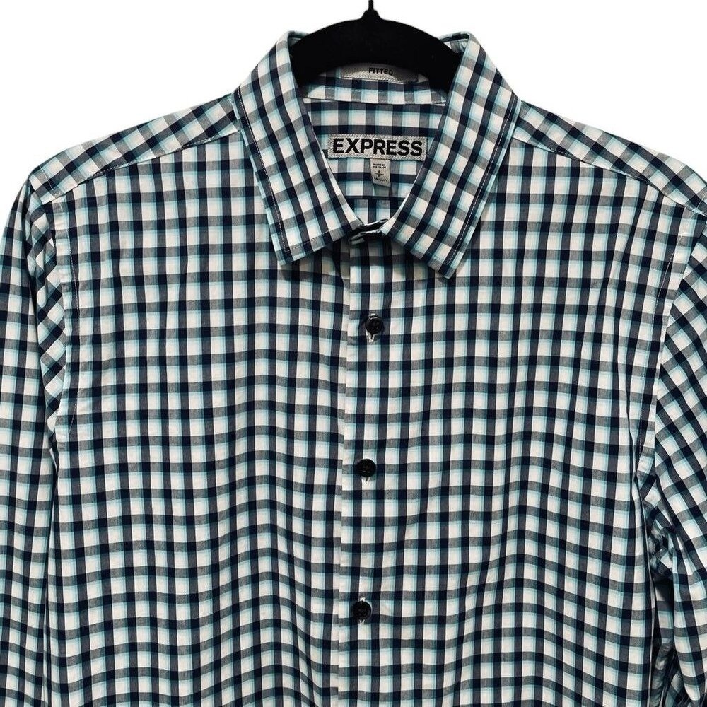 Express Fitted Checkered Button Down Shirt Mens S… - image 3