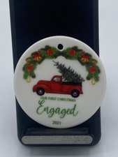 1st Christmas Engaged Ornament  2021  Porcelain W/ Gold Rope  Gift Envelope.