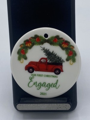1st Christmas Engaged Ornament  2021  Porcelain W/ Gold Rope & Gift Envelope.