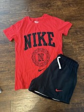 Nike Women s 2-Piece Logo T-Shirt Shorts Set Red/Black Drawstring
