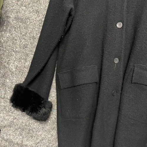 Willi Smith Over Coat Women XL Black Rabbit Fur 100% Wool Angora Long - Picture 2 of 10