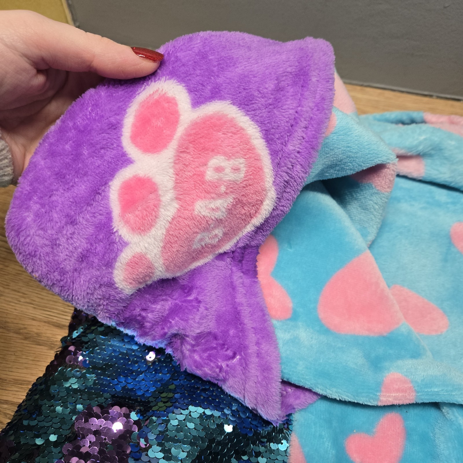 Build A Workshop Hooded Towel Wrap 28 In Wide 48 In Long Blue/pink Hearts