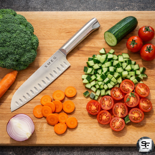 SMEG 6-teiliges Edelstahl Koch Küchenbesteck Set Santoku Brot Fleisch - Bild 13 von 19