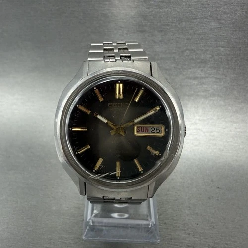 Seiko Automatic Watch Men 37mm Brown Dial Silver Tone Daydate 7006-8089 Runs