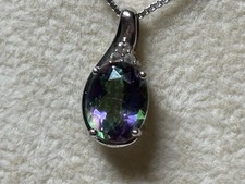 18" SAI schöner mystischer Topas Anhänger Sterlingsilber Halskette
