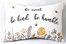 Embroidered Bee Humble Bee Kind 20x10 Lumbar Pillow Reversible Buffalo Plaid