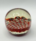 Vintage Millefiori Glass Paperweight Red Floral Pattern Dome Ornament