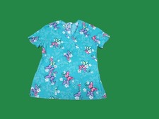 SB Scrubs Women's Teal Butterfly V-Neck Scrub Top Size Medium Medical Uniform