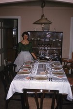 Christmas Holiday Dining Table Set for Dinner Kodachrome Slide Vintage 1960