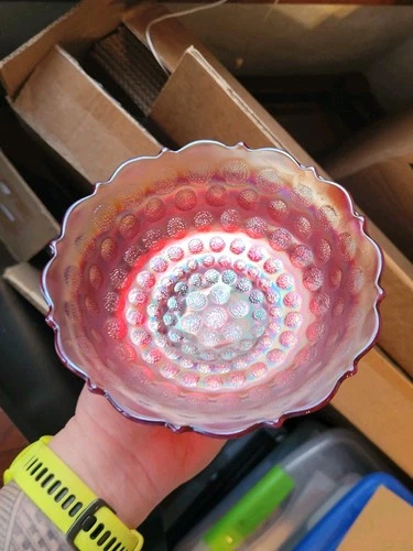 Scarce RED Fenton Carnival Glass Coin Dot Pattern Round Bowl