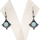 Aqua Chalcedony Gemstone Handmade 925 Sterling Silver Jewelry Earring Sz 1.7"